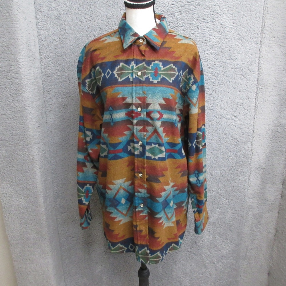 Vintage Cabelas Women XL USA Made Aztec Southwestern Print Fleece Shacket Jacket